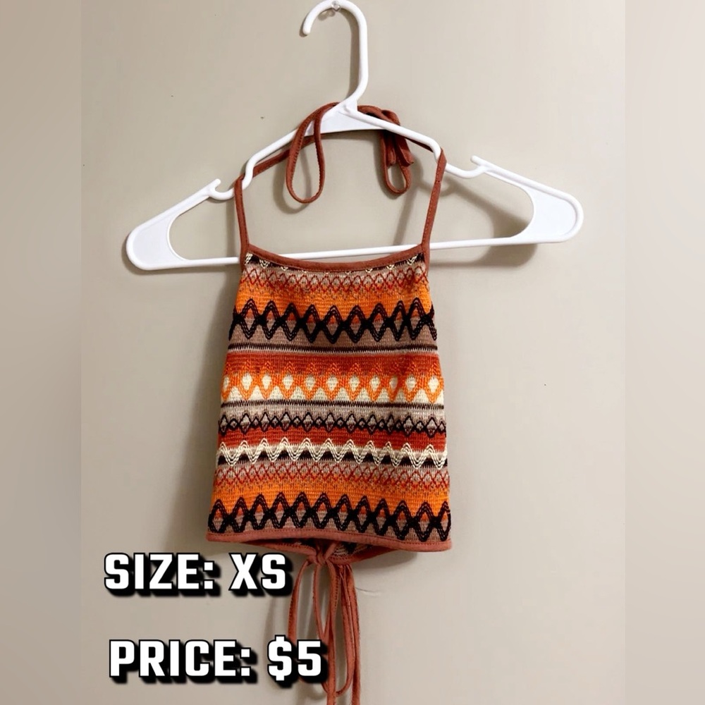 Orange and Red Striped Sleeveless Crop Tank Top
